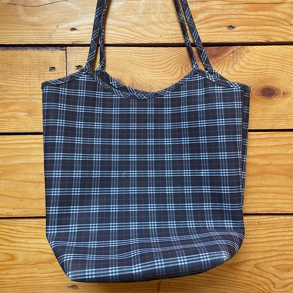 Burberry nylon black plaid tote